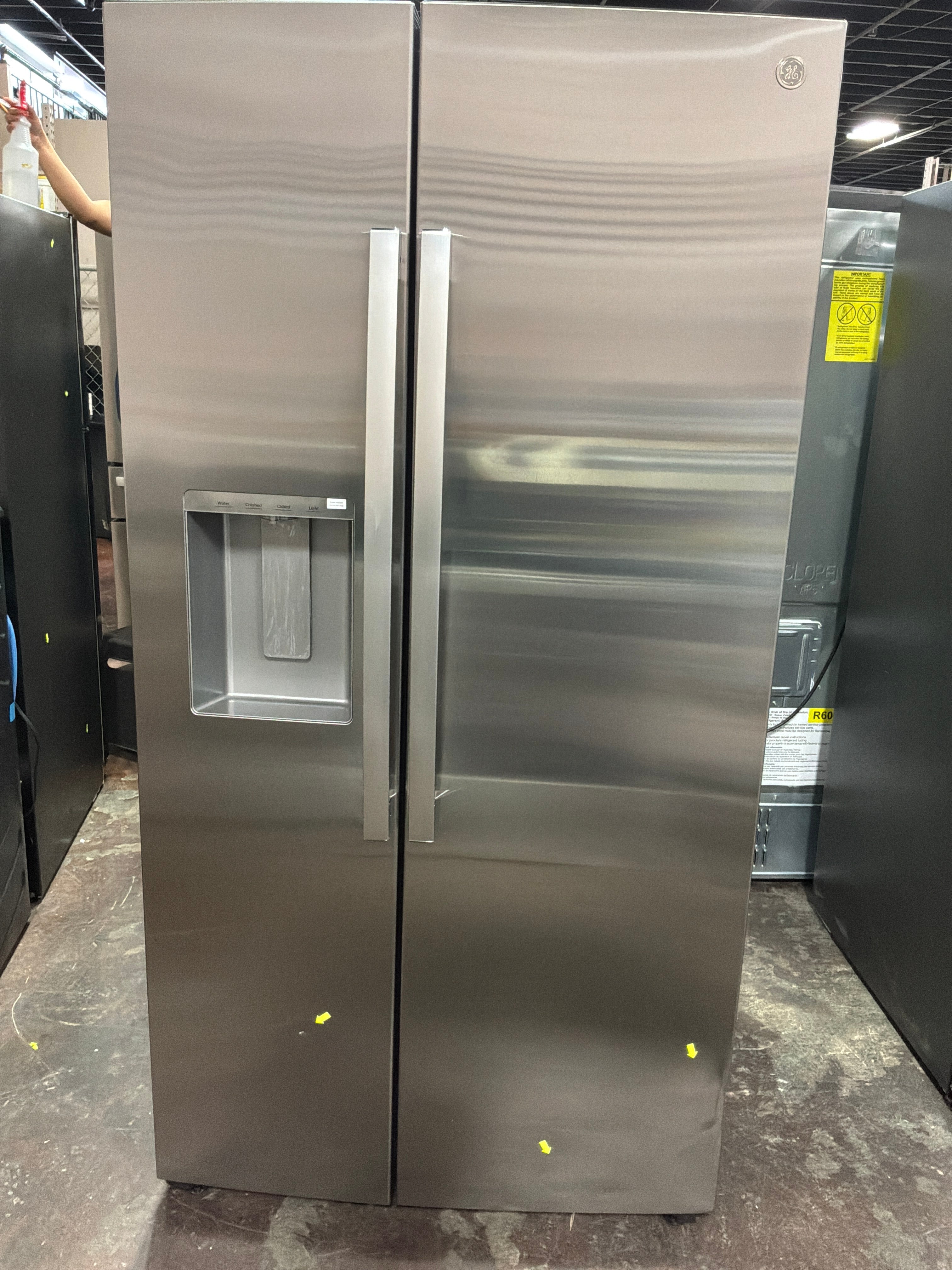 GE® 27.7 Cu. Ft. Side-By-Side Refrigerator with LED Light Walls, Extra Tall Dispenser, and Antimicrobial Refrigerator Drawer Liners