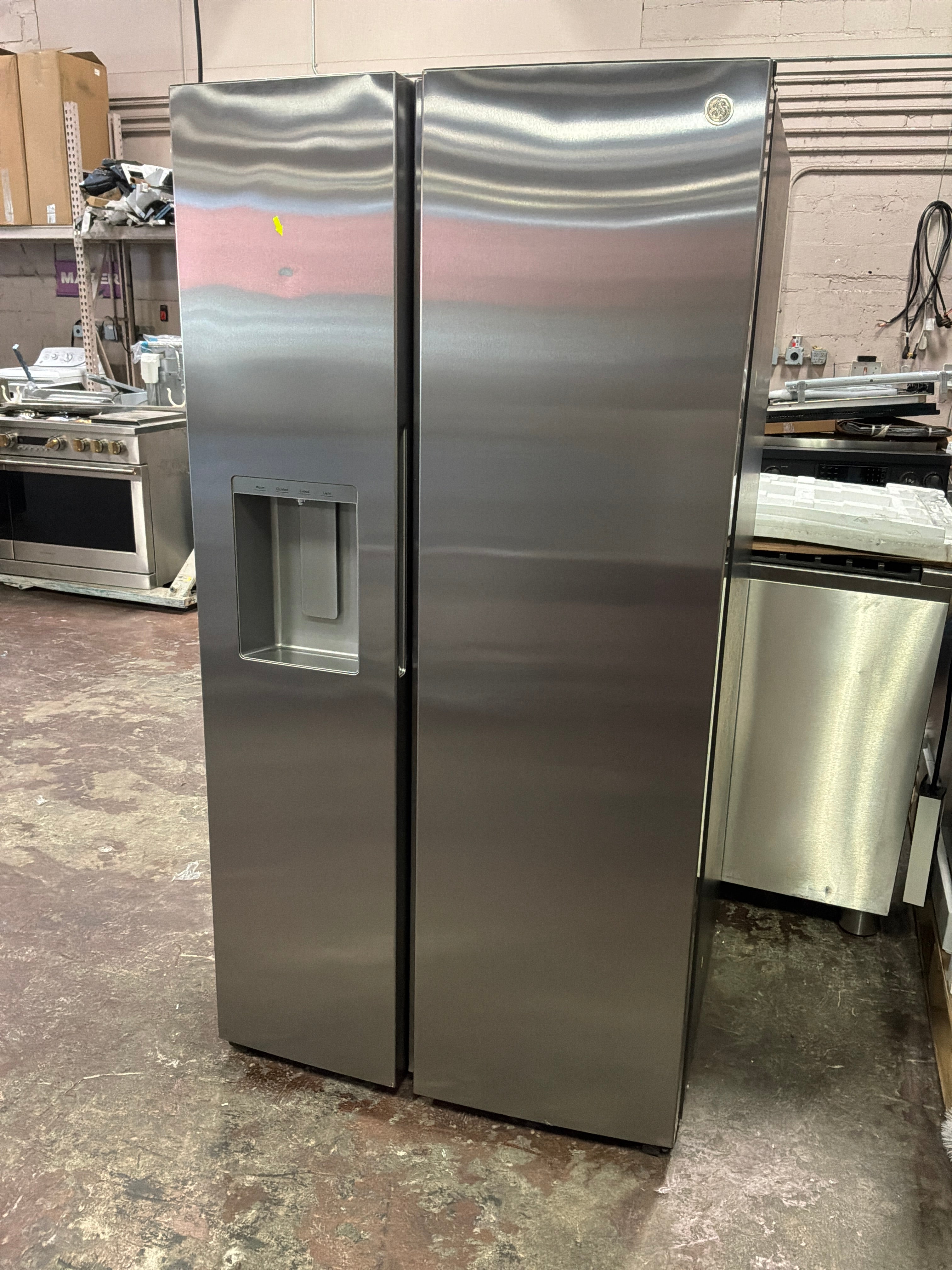 GE® 27.7 Cu. Ft. Side-By-Side Refrigerator with LED Light Walls, Extra Tall Dispenser, and Integrated Handles