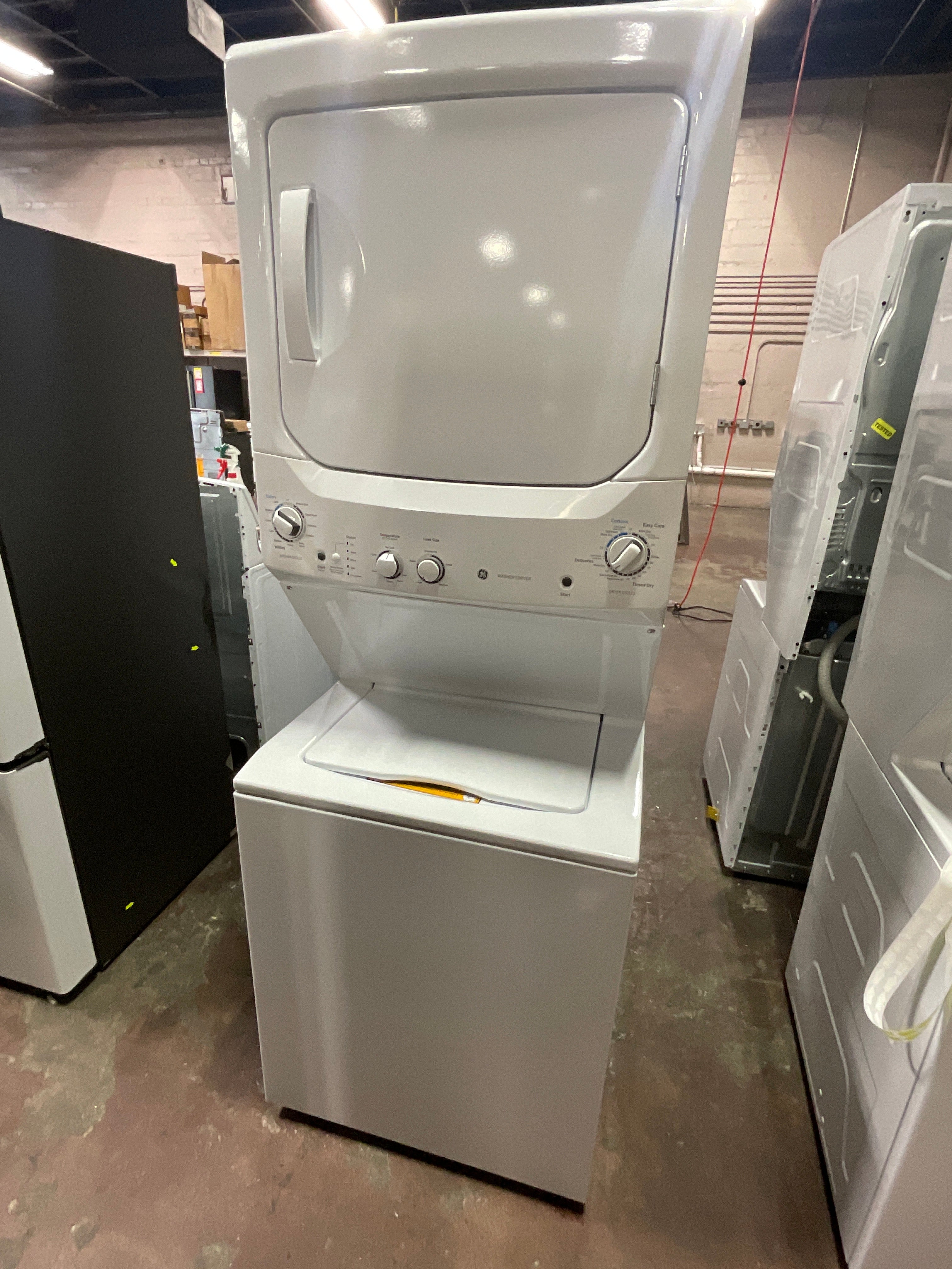 GE Unitized Spacemaker® 3.8 cu. ft. Capacity Washer with Stainless Steel Basket and 5.9 cu. ft. Capacity Electric Dryer