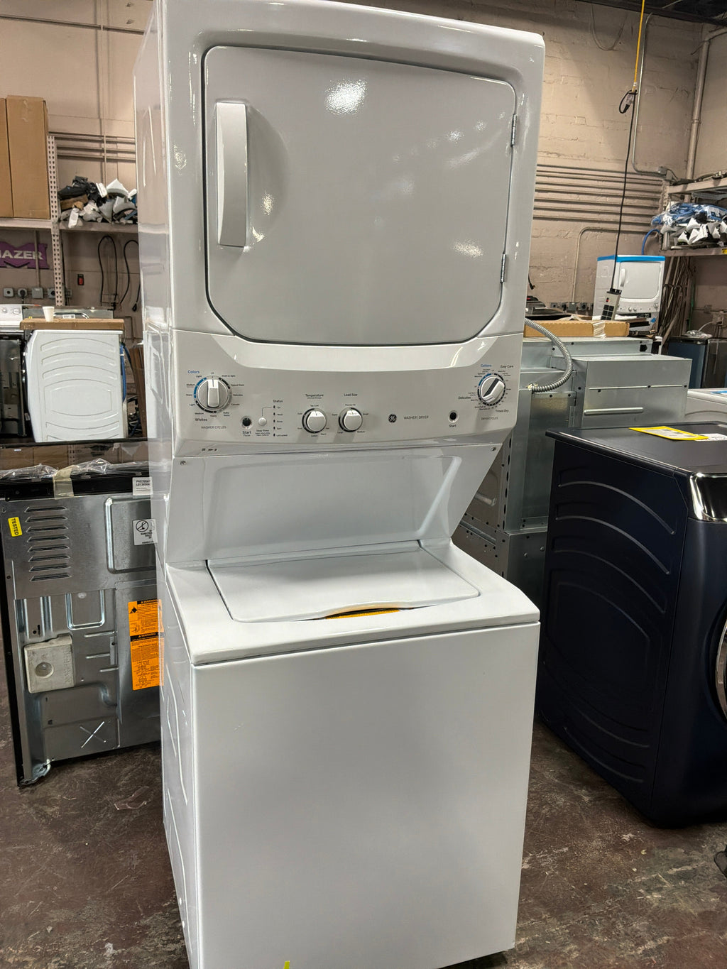 GE Unitized Spacemaker® 3.8 cu. ft. Capacity Washer with Stainless Steel Basket and 5.9 cu. ft. Capacity Electric Dryer