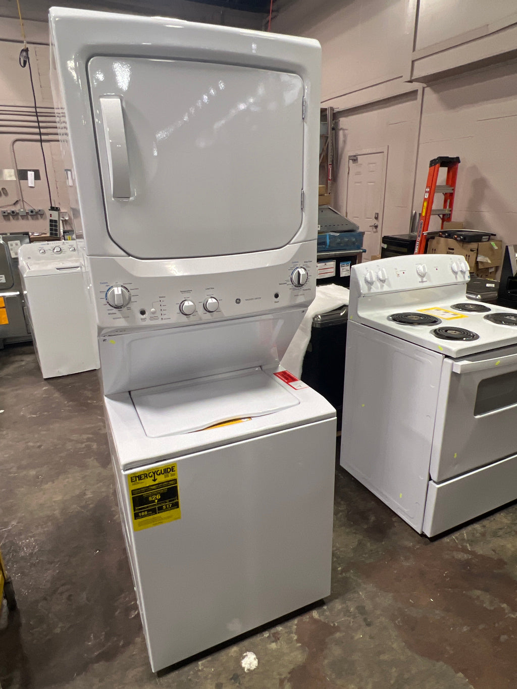 GE Unitized Spacemaker® 3.8 cu. ft. Capacity Washer with Stainless Steel Basket and 5.9 cu. ft. Capacity Electric Dryer