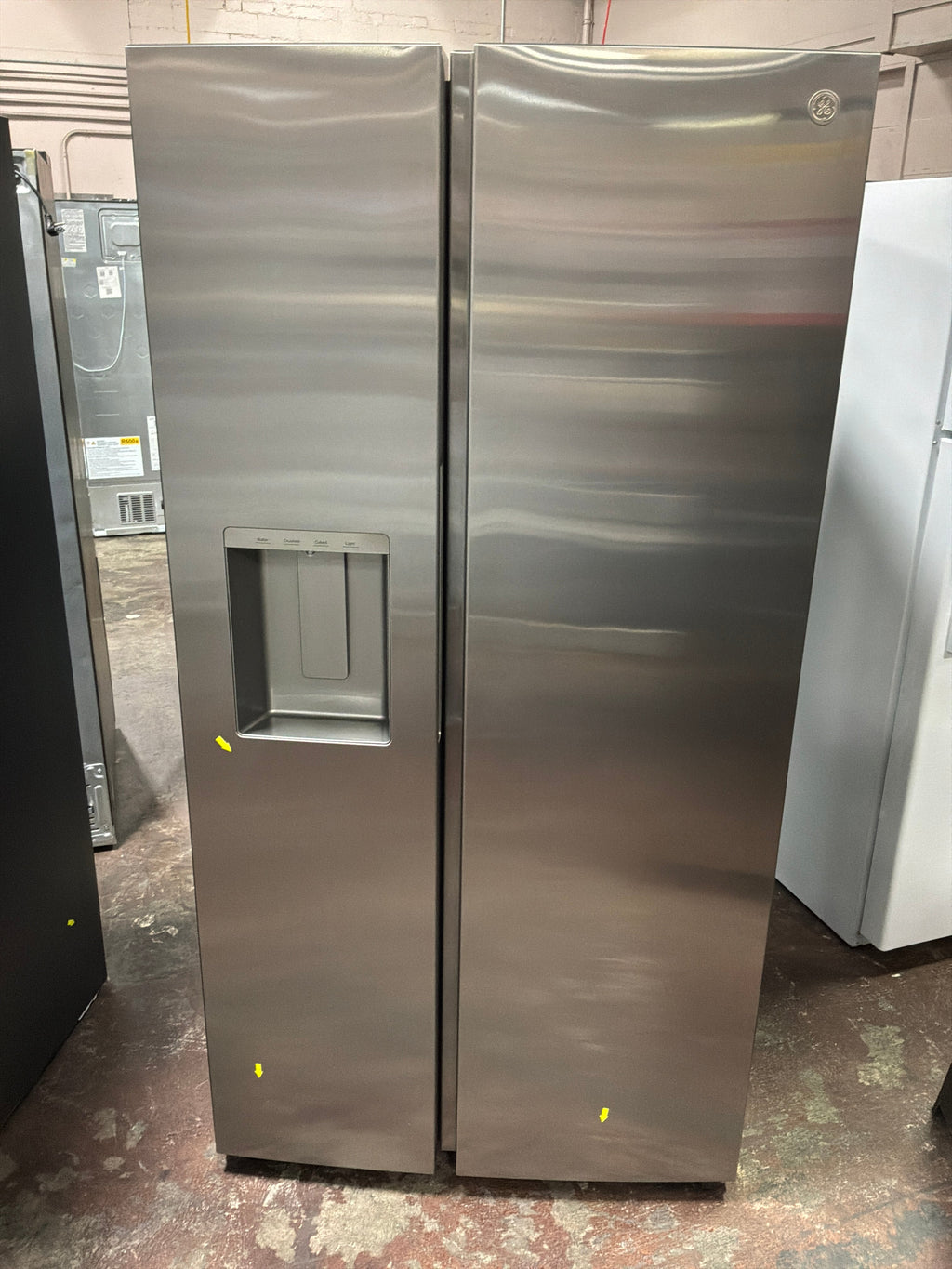 GE® 27.7 Cu. Ft. Side-By-Side Refrigerator with LED Light Walls, Extra Tall Dispenser, and Integrated Handles