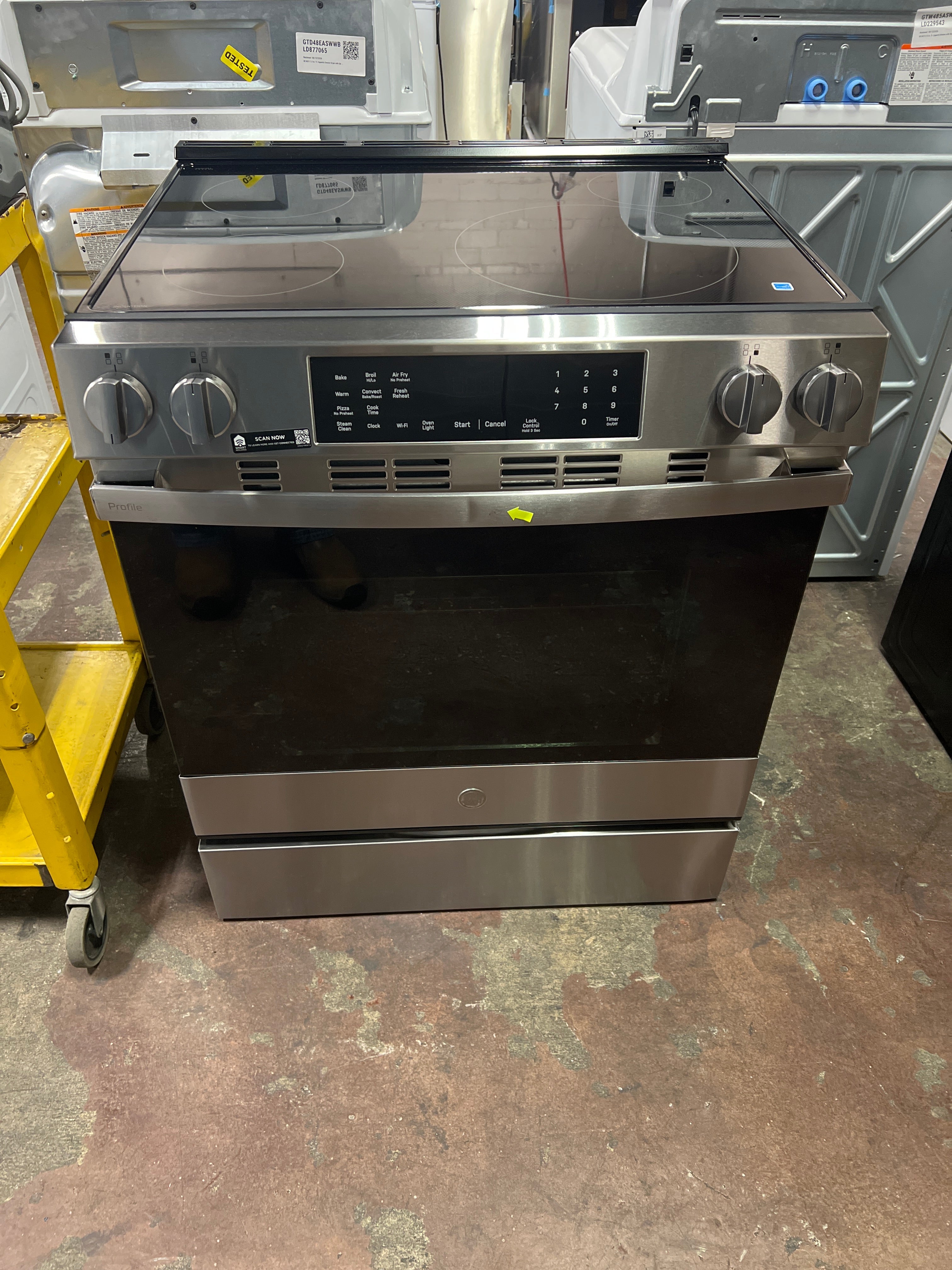 GE Profile Energy Star 30" Smart Slide-In Induction and Convection Range with No Preheat Air Fry and EasyWash Oven Tray: