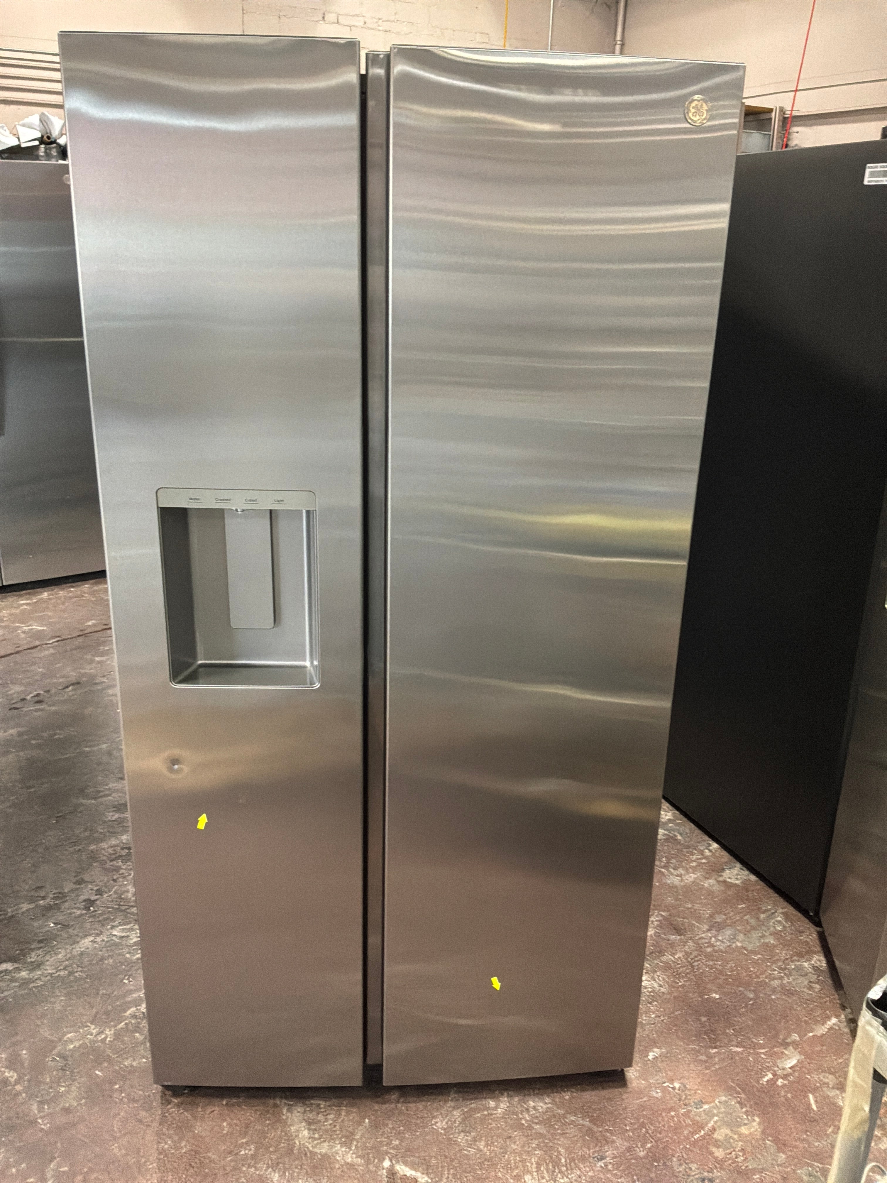GE® 27.7 Cu. Ft. Side-By-Side Refrigerator with LED Light Walls, Extra Tall Dispenser, and Integrated Handles