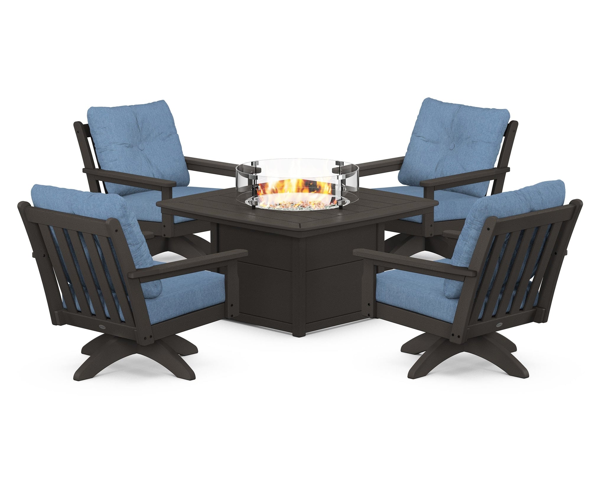Vineyard 5-Piece Deep Seating Swivel Conversation Set with Fire Pit Table