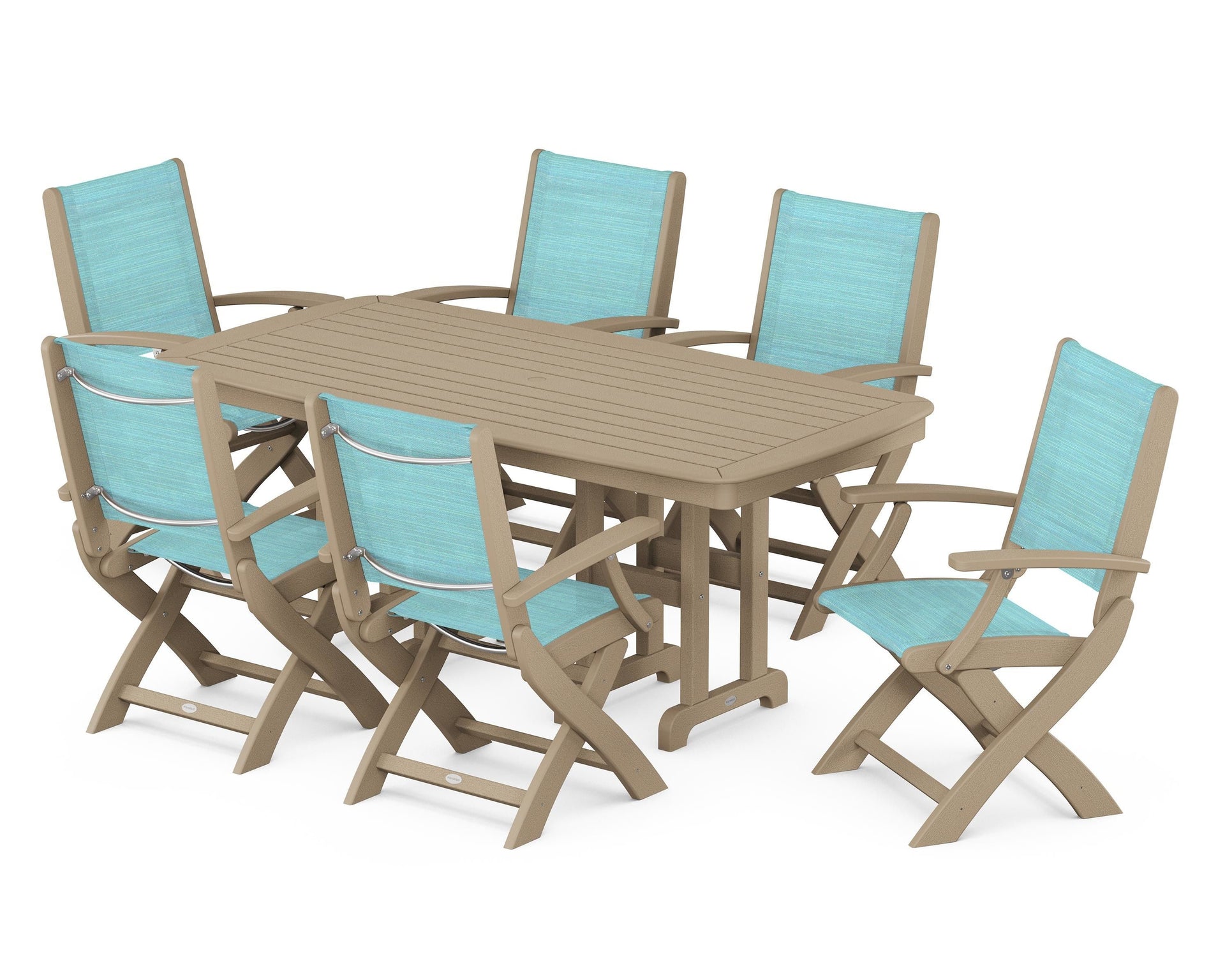 Coastal Folding Arm Chair 7-Piece Dining Set