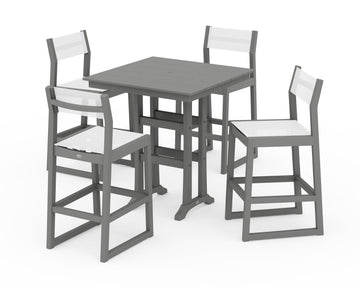 EDGE Sling Arm Chair 5-Piece Farmhouse Bar Set with Trestle Legs