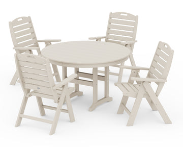 Nautical Folding Chair 5-Piece Round Farmhouse Dining Set