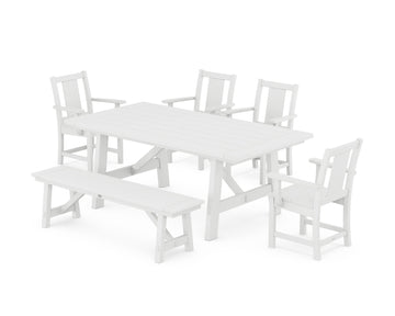 Prairie 6-Piece Rustic Farmhouse Dining Set with Bench