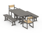 EDGE Sling Arm Chair 5-Piece Farmhouse Dining Set with Benches