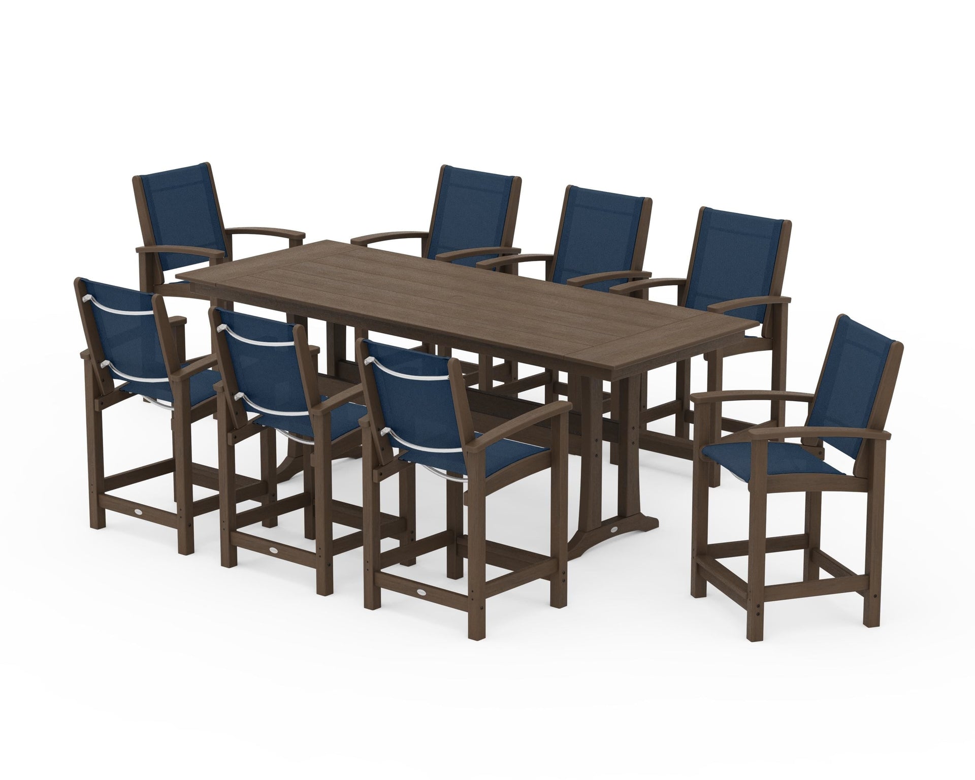 Coastal 9-Piece Farmhouse Counter Set with Trestle Legs