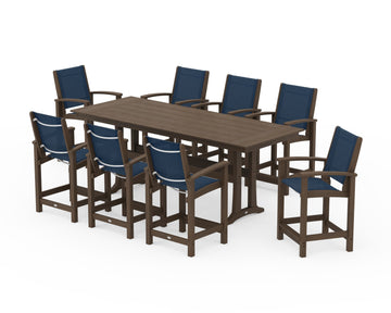 Coastal 9-Piece Farmhouse Counter Set with Trestle Legs