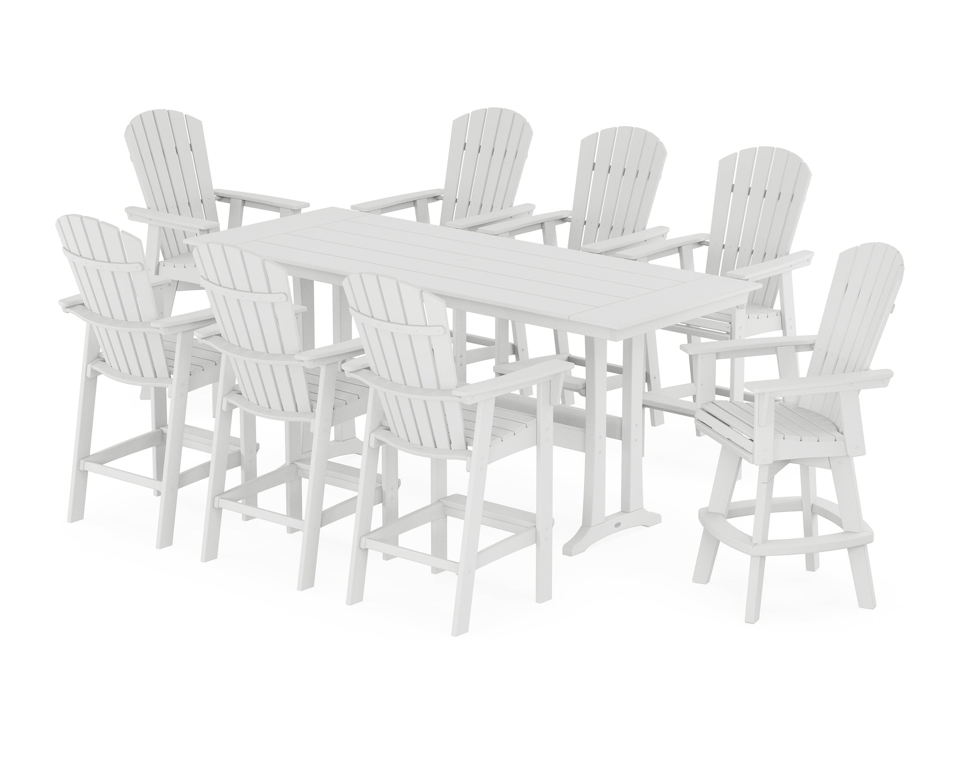 Nautical Curveback Adirondack Swivel Chair 9-Piece Farmhouse Bar Set with Trestle Legs
