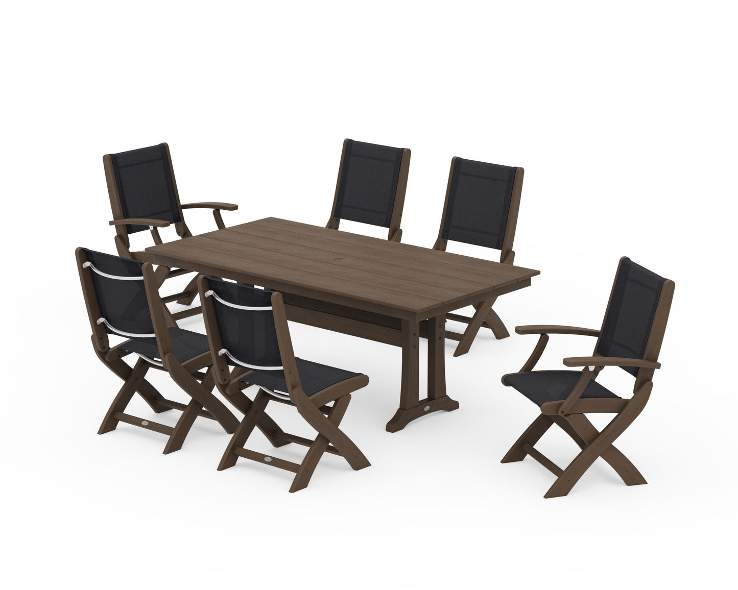 Coastal Folding Chair 7-Piece Farmhouse Dining Set with Trestle Legs