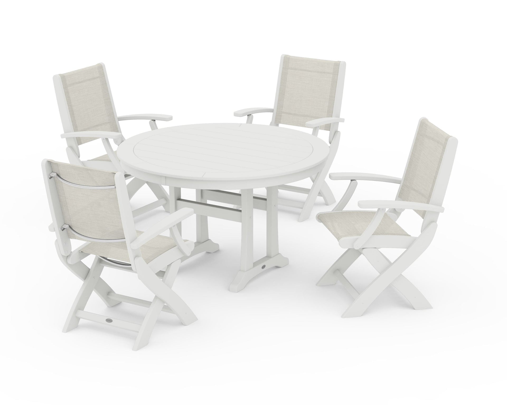 Coastal Folding Chair 5-Piece Round Dining Set with Trestle Legs