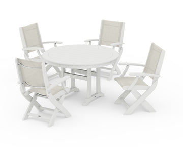 Coastal Folding Chair 5-Piece Round Dining Set with Trestle Legs