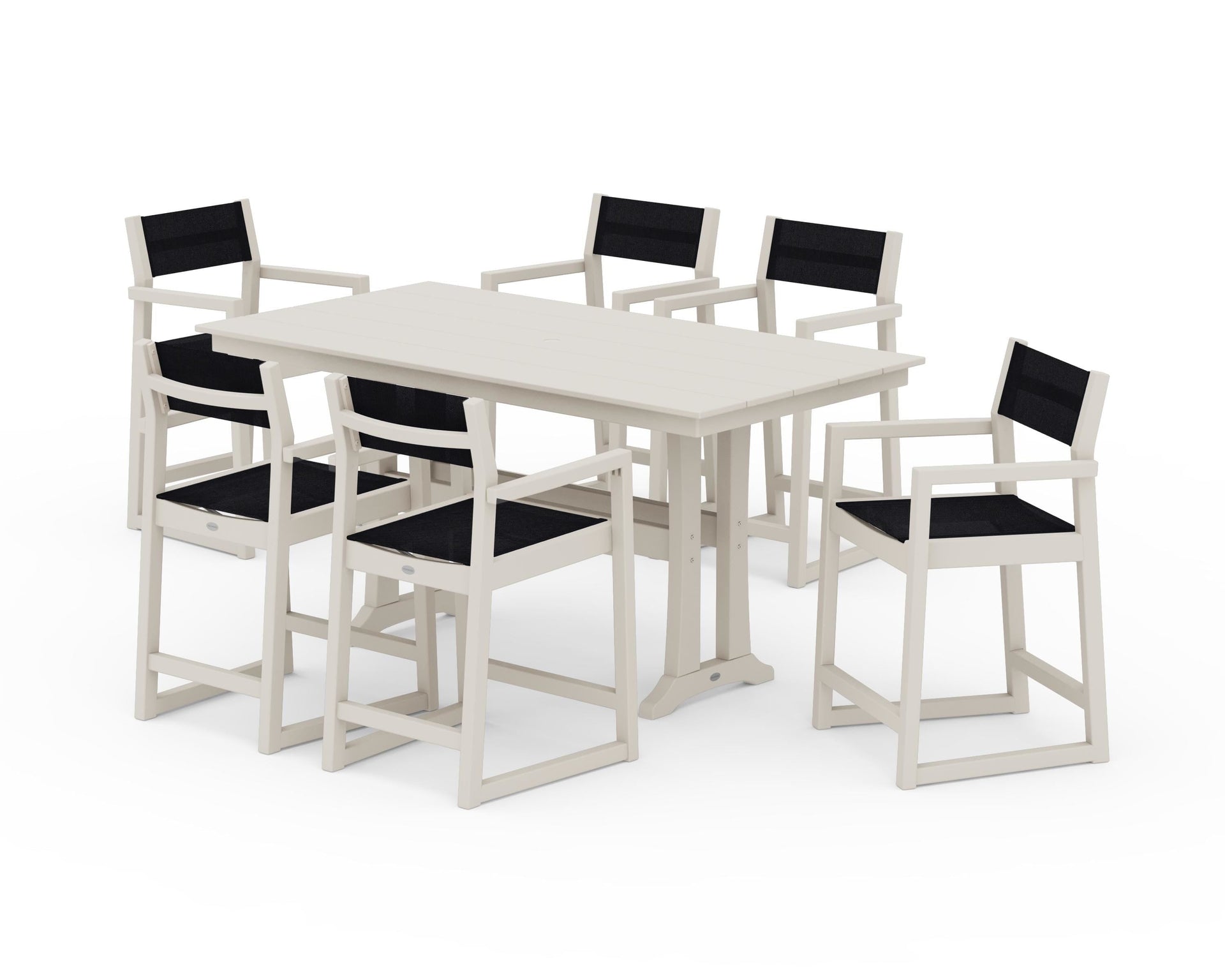 EDGE Sling Arm Chair 7-Piece Farmhouse Counter Set with Trestle Legs