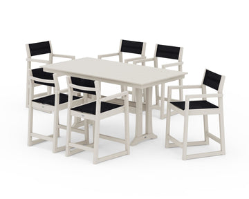 EDGE Sling Arm Chair 7-Piece Farmhouse Counter Set with Trestle Legs