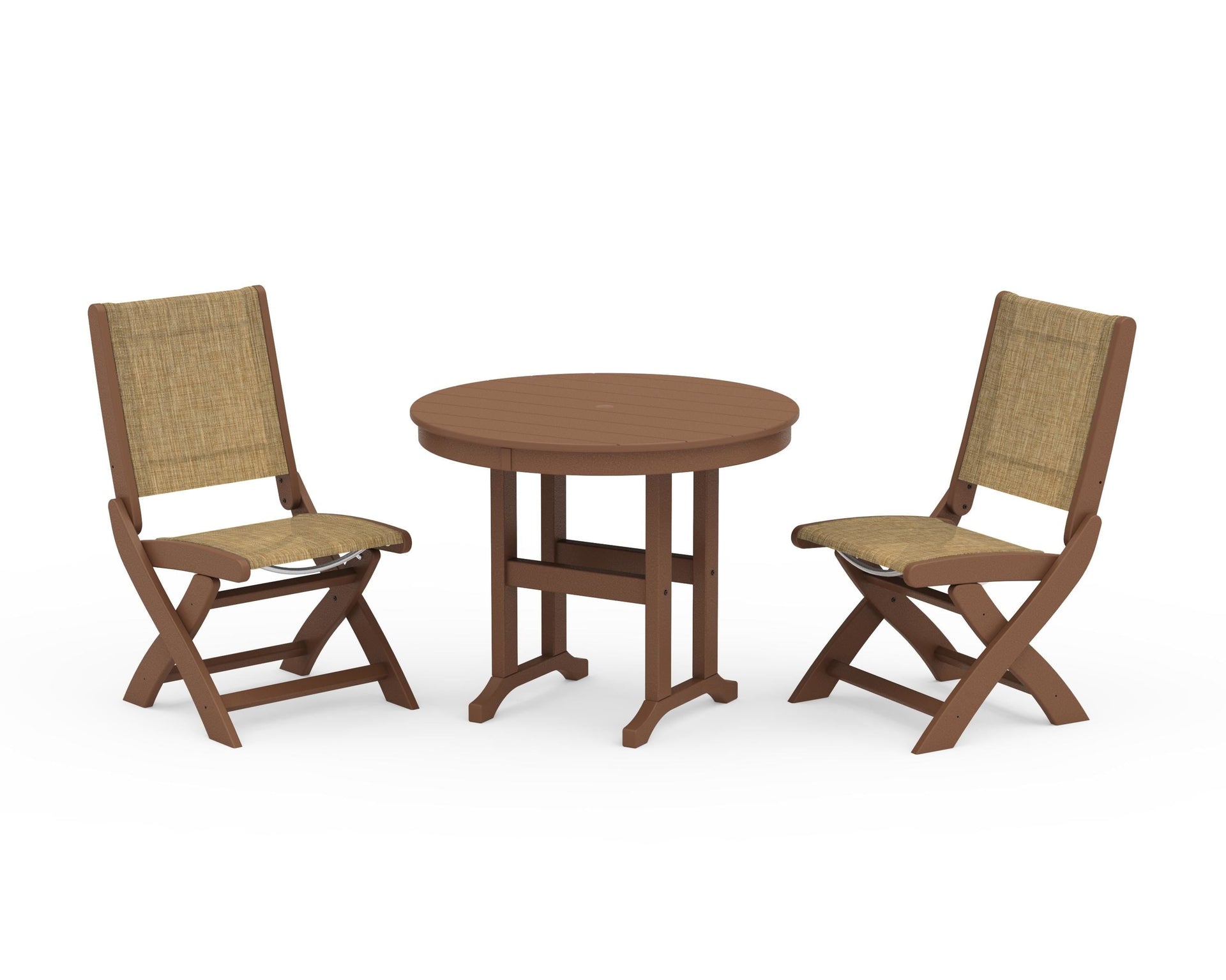 Coastal Folding Side Chair 3-Piece Round Dining Set