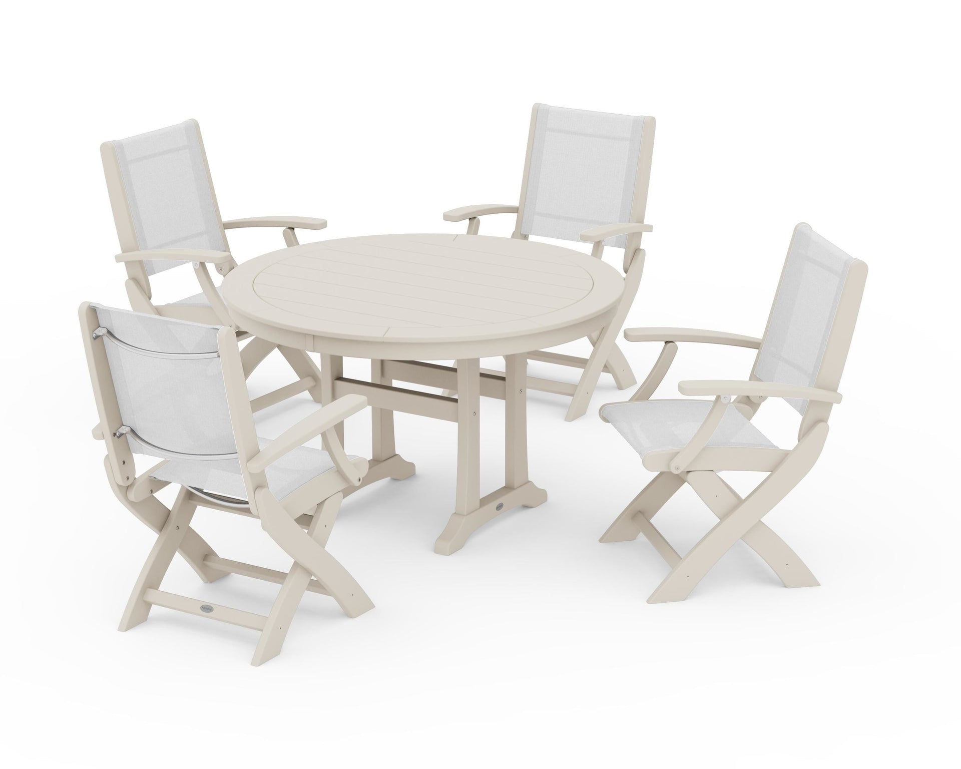 Coastal Folding Chair 5-Piece Round Dining Set with Trestle Legs