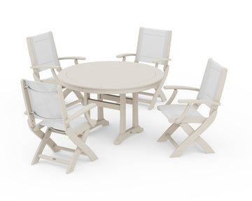 Coastal Folding Chair 5-Piece Round Dining Set with Trestle Legs