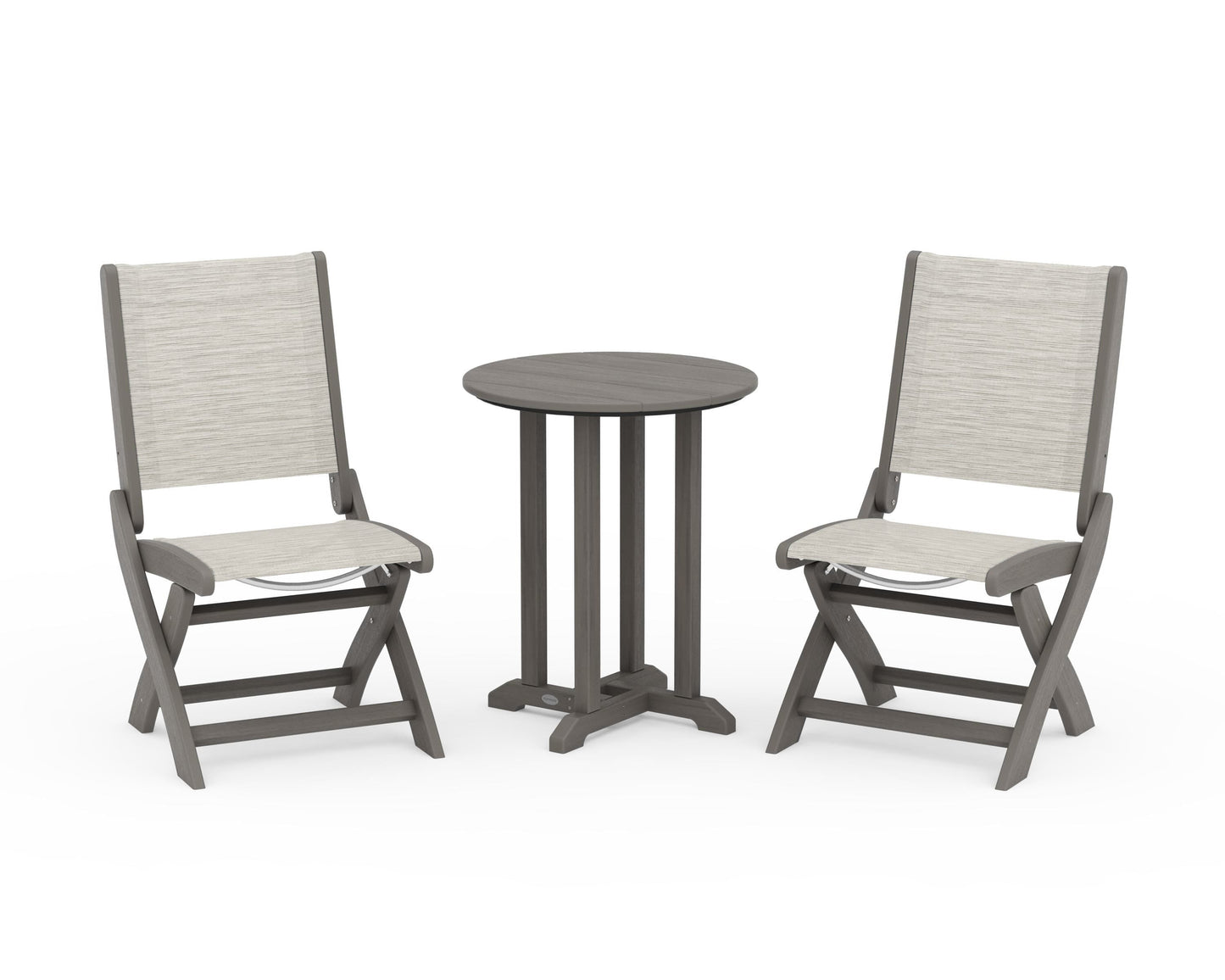 Coastal Folding Side Chair 3-Piece Round Bistro Dining Set