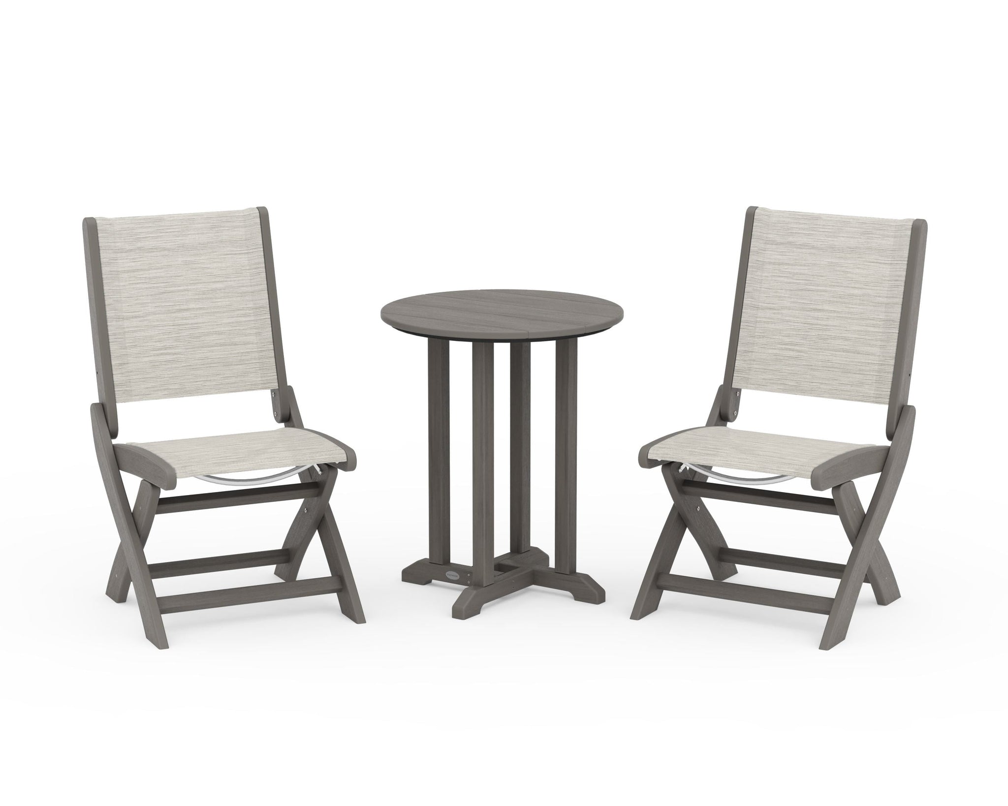 Coastal Folding Side Chair 3-Piece Round Bistro Dining Set