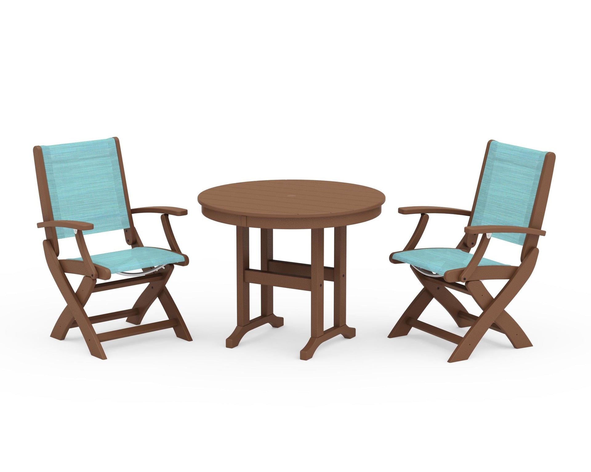 Coastal Folding Chair 3-Piece Round Dining Set