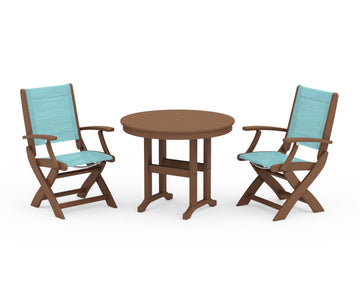 Coastal Folding Chair 3-Piece Round Dining Set