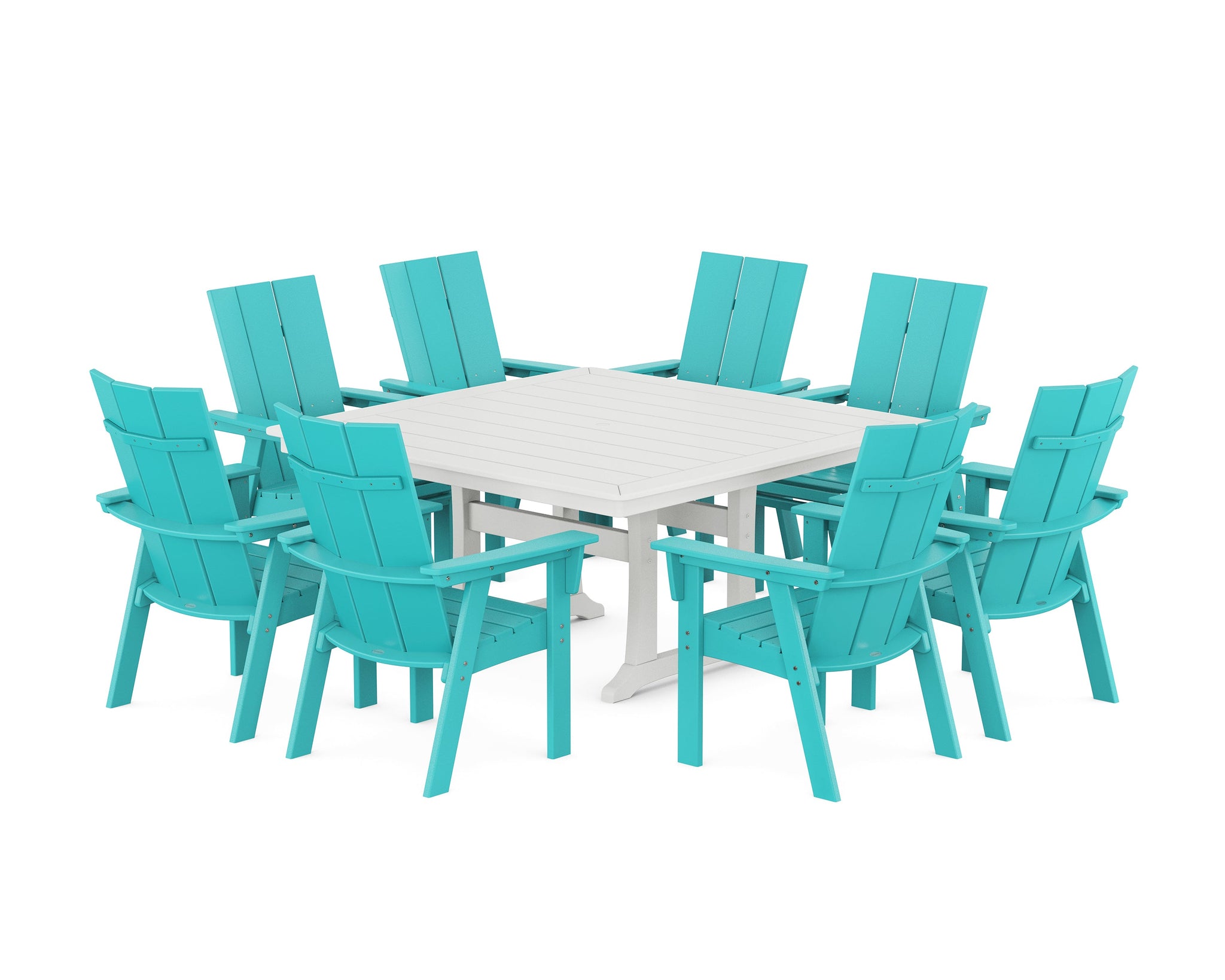 Modern Curveback Adirondack 9-Piece Square Dining Set with Trestle Legs