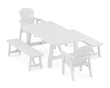 Seashell 5-Piece Rustic Farmhouse Dining Set With Benches