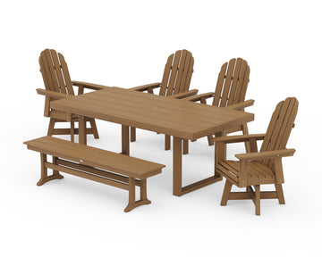 Vineyard Curveback Adirondack Swivel Chair 6-Piece Dining Set with Bench