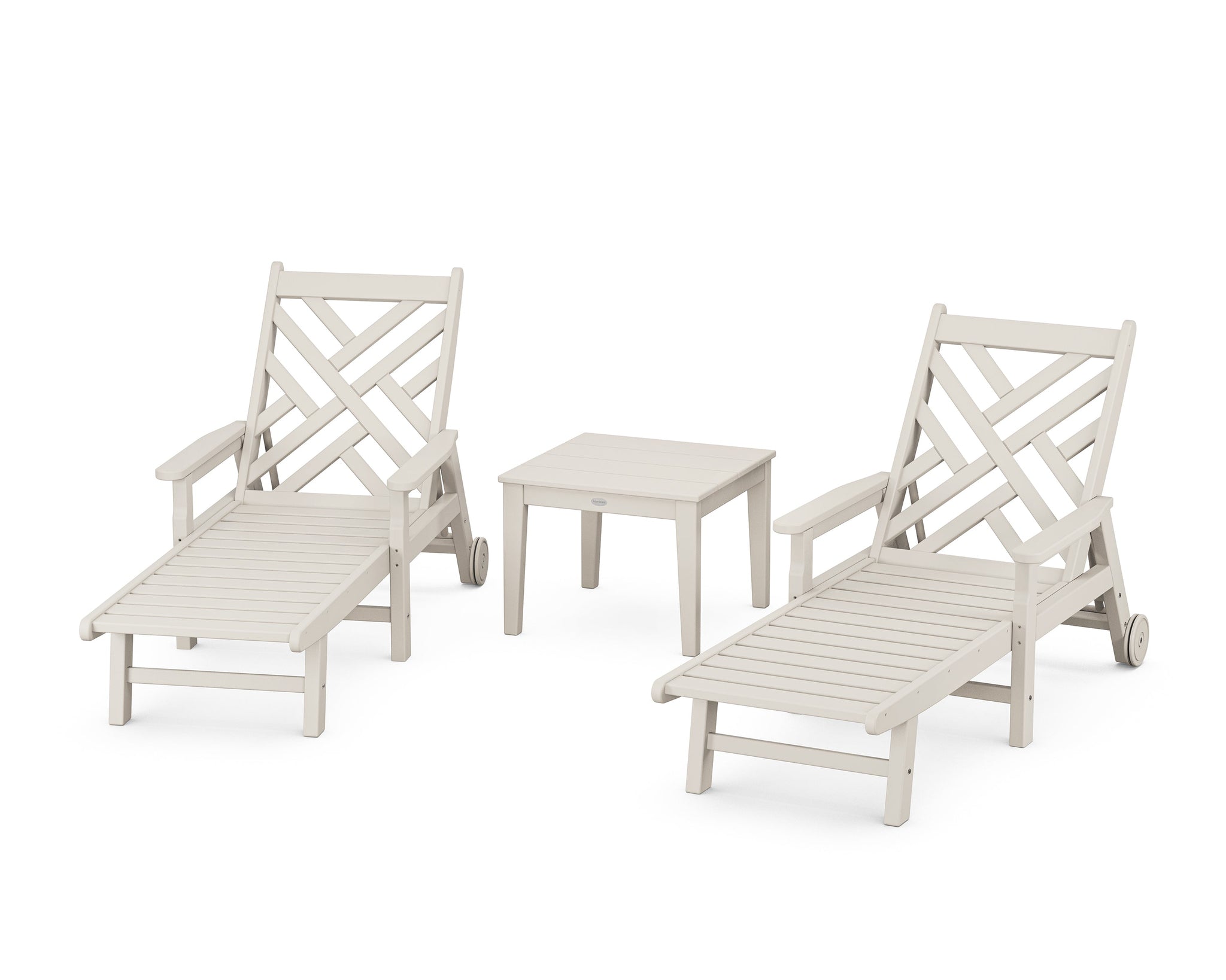 Chippendale 3-Piece Chaise Set with Arms and Wheels