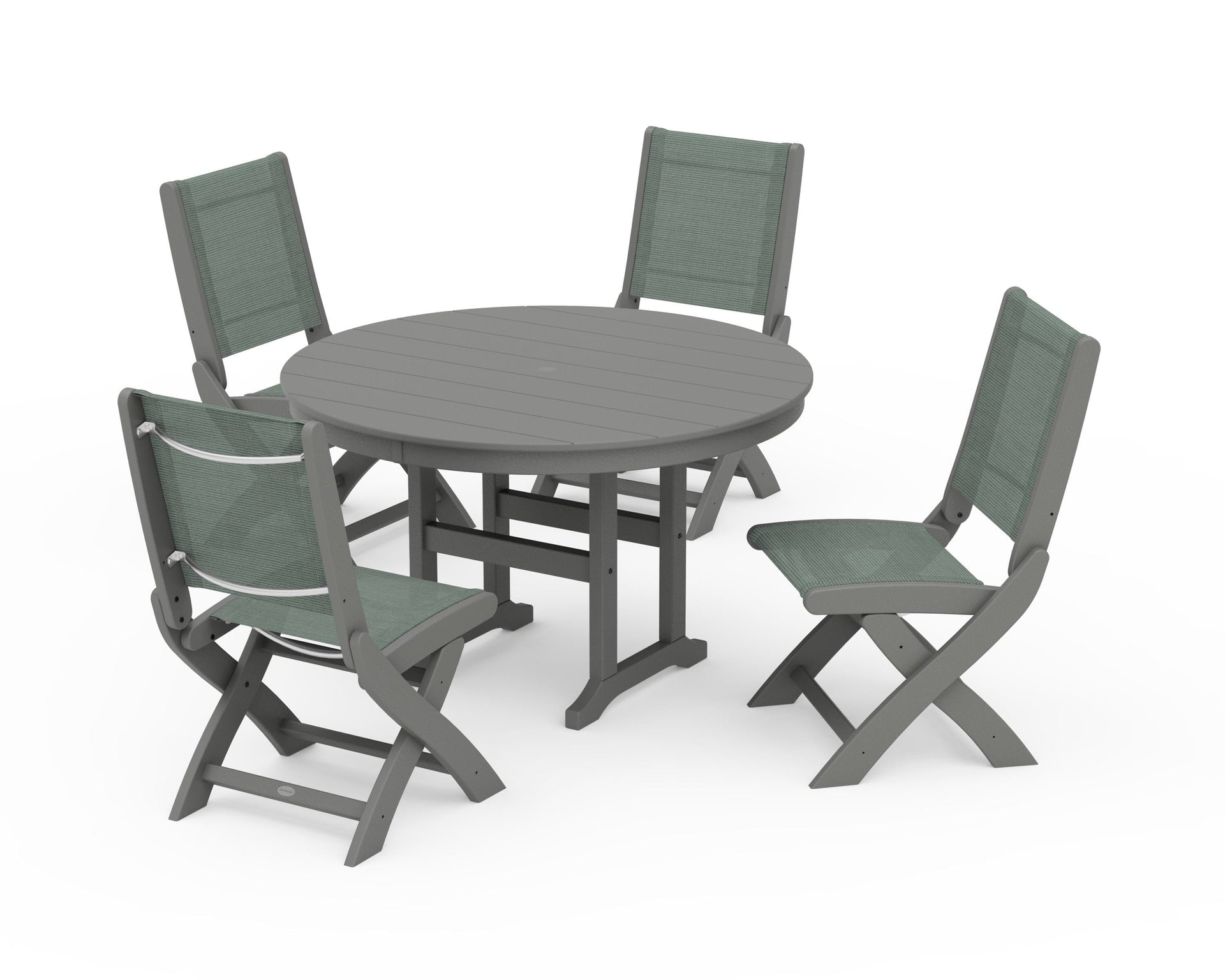 Coastal Folding Side Chair 5-Piece Round Dining Set
