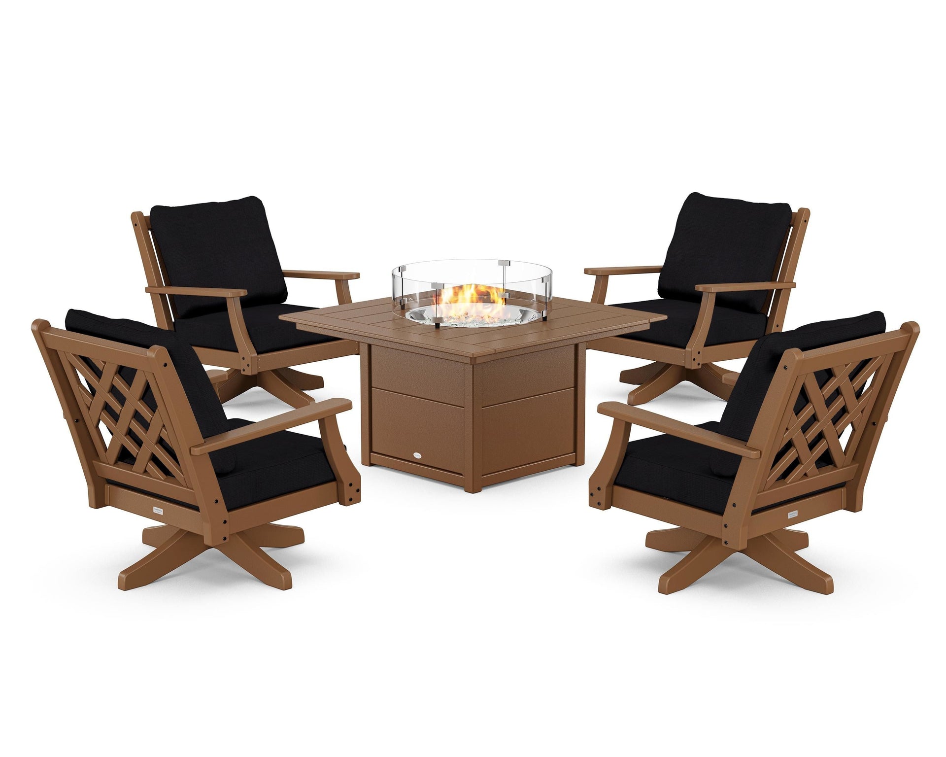 Wovendale 5-Piece Deep Seating Swivel Conversation Set with Fire Pit Table