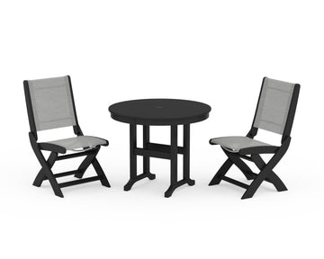 Coastal Folding Side Chair 3-Piece Round Dining Set