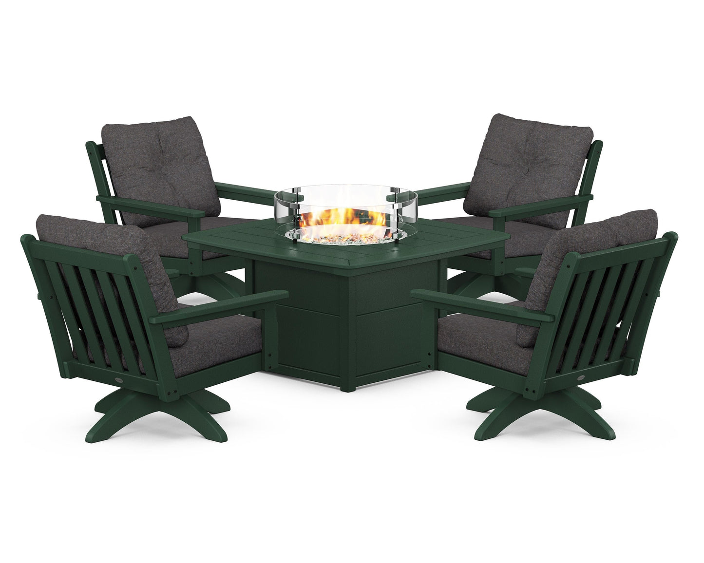 Vineyard 5-Piece Deep Seating Swivel Conversation Set with Fire Pit Table