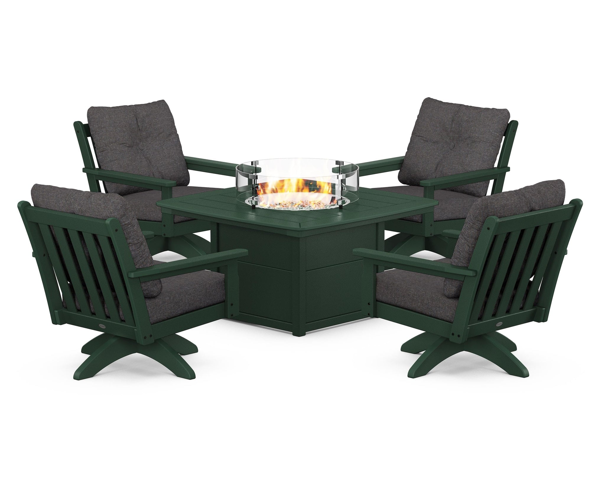 Vineyard 5-Piece Deep Seating Swivel Conversation Set with Fire Pit Table