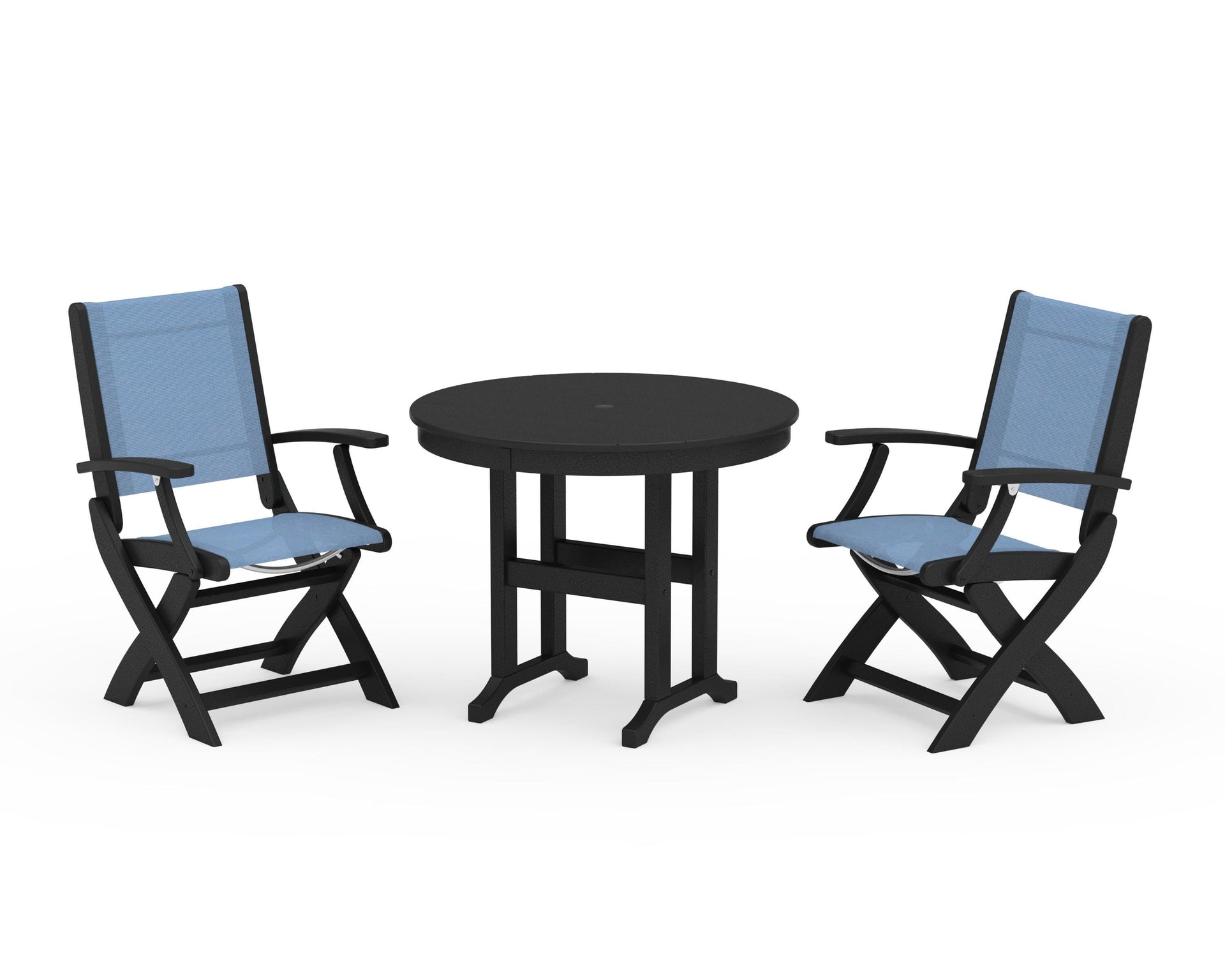 Coastal Folding Chair 3-Piece Round Dining Set