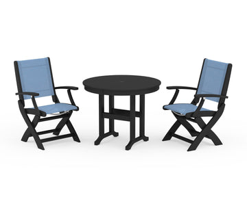 Coastal Folding Chair 3-Piece Round Dining Set