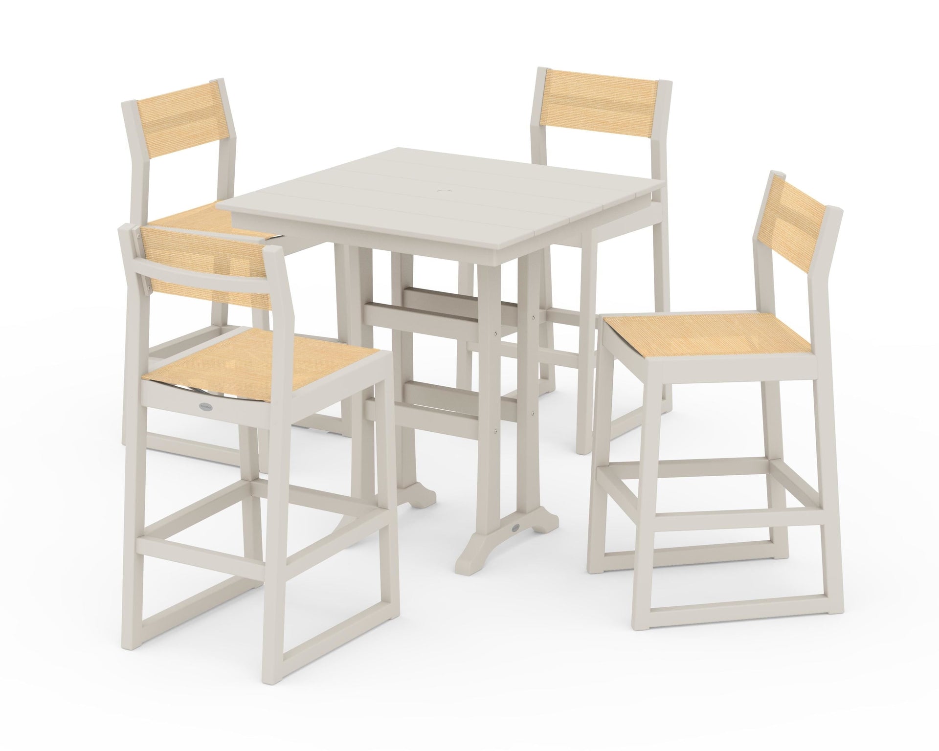 EDGE Sling Arm Chair 5-Piece Farmhouse Bar Set with Trestle Legs