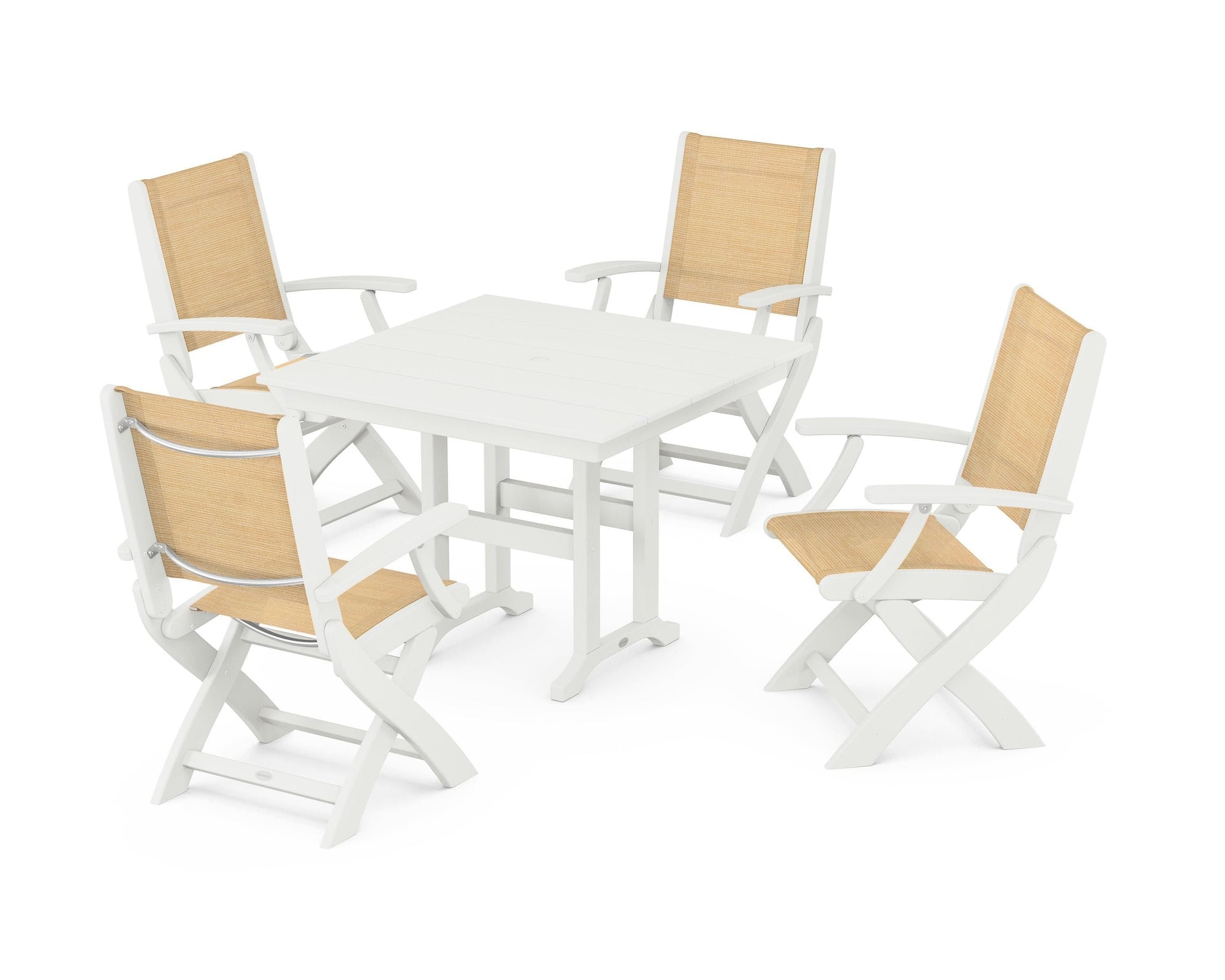 Coastal Folding Chair 5-Piece Farmhouse Dining Set