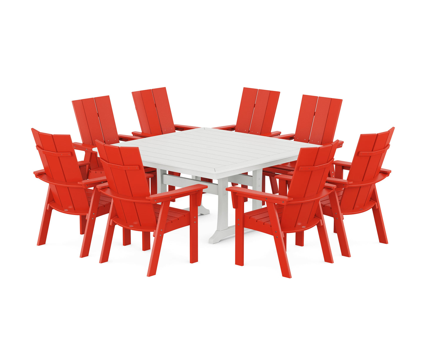 Modern Curveback Adirondack 9-Piece Square Dining Set with Trestle Legs