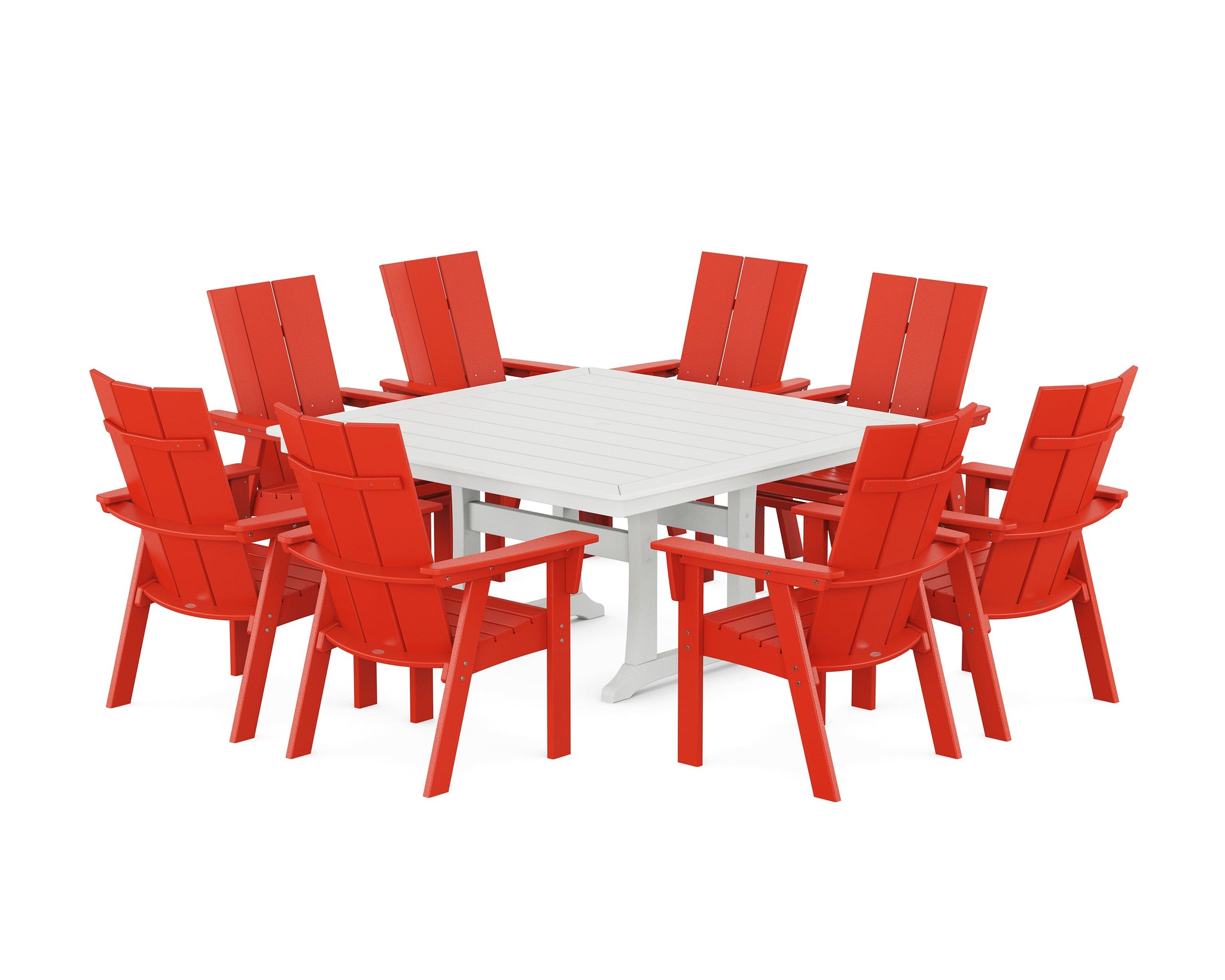 Modern Curveback Adirondack 9-Piece Square Dining Set with Trestle Legs