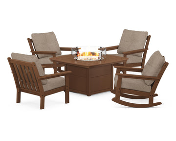 Vineyard 5-Piece Deep Seating Rocking Chair Conversation Set with Fire Pit Table