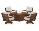 Vineyard 5-Piece Deep Seating Swivel Conversation Set with Fire Pit Table