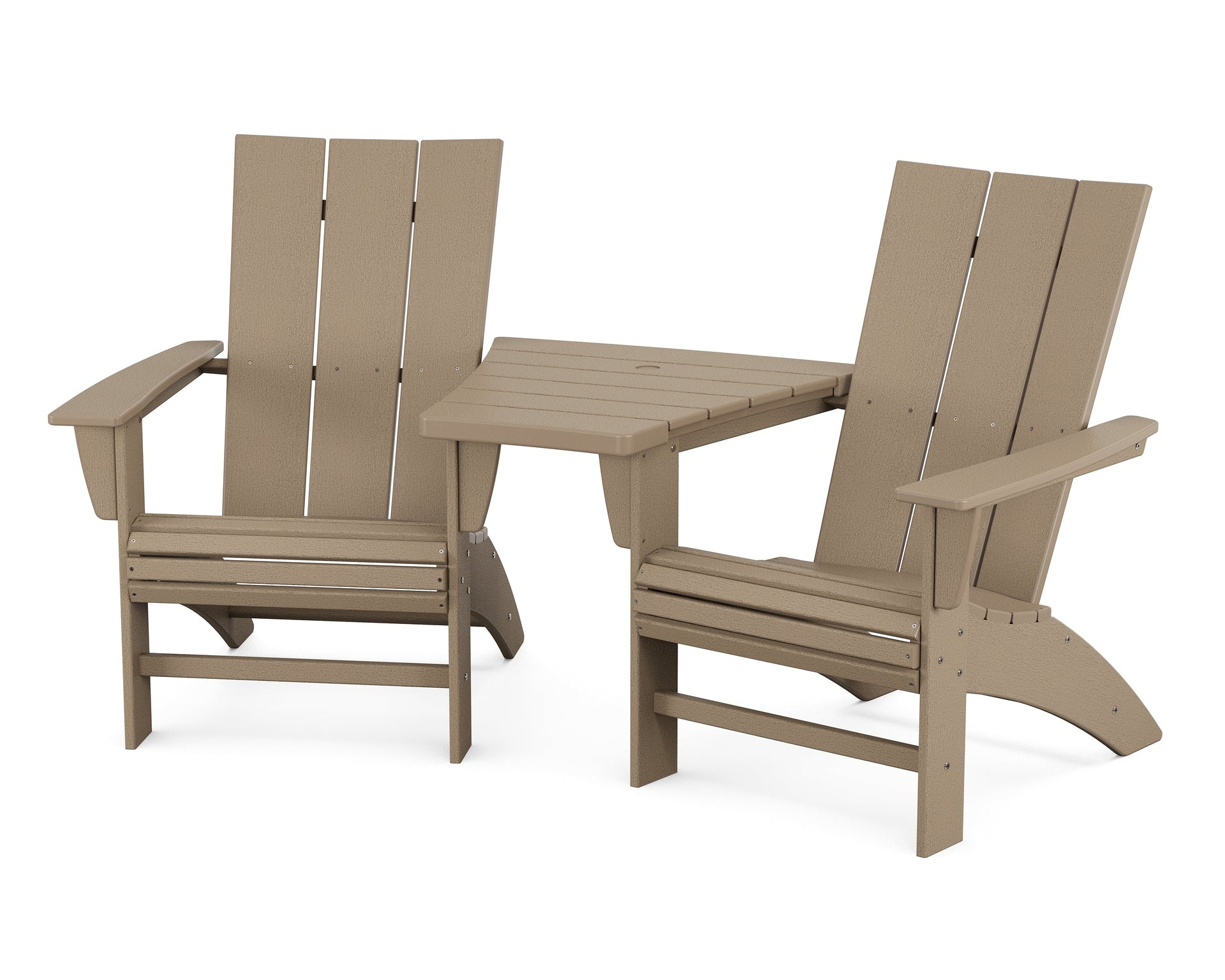 Modern 3-Piece Curveback Adirondack Set with Angled Connecting Table