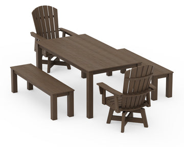 Nautical Curveback Adirondack Swivel 5-Piece Parsons Dining Set with Benches