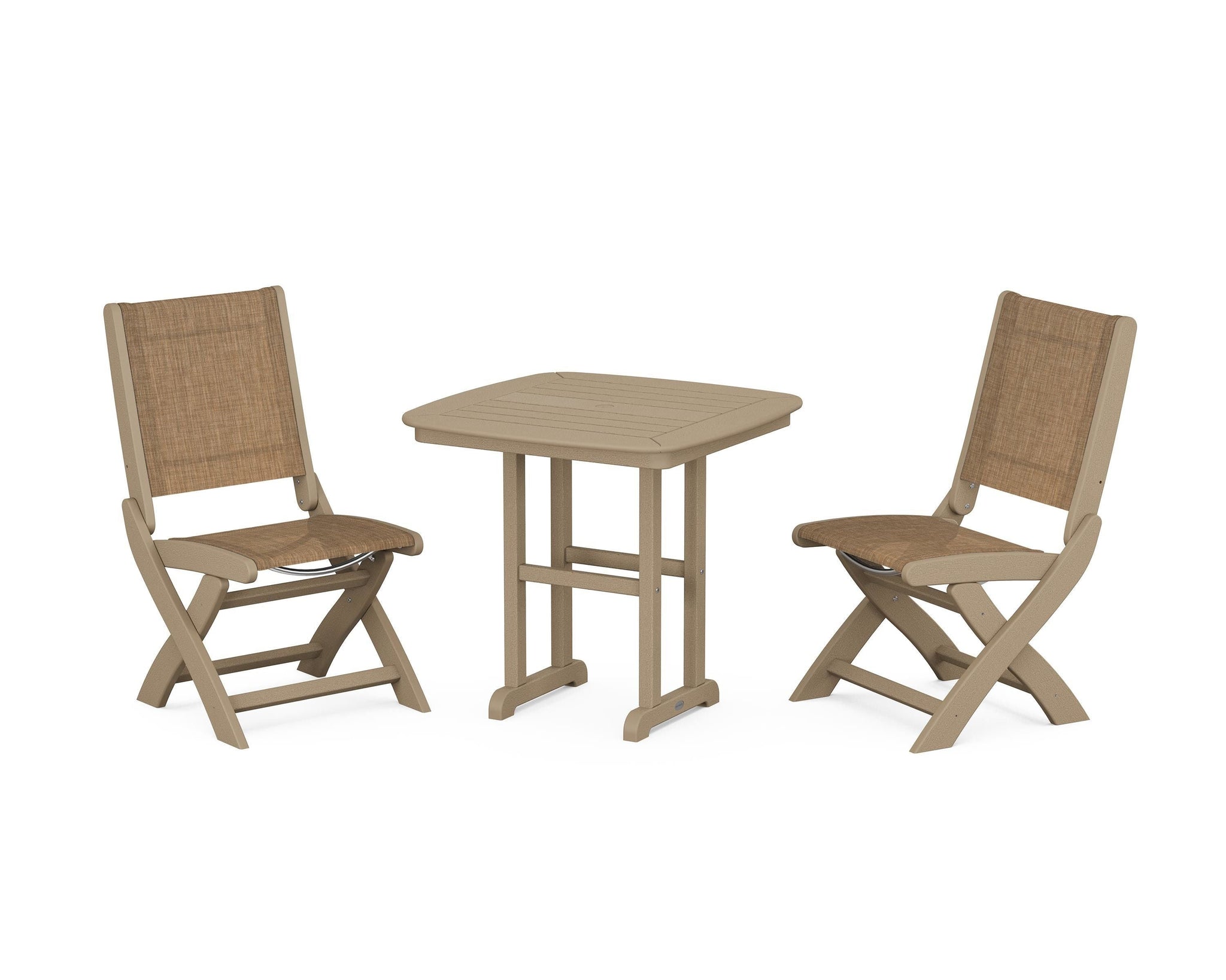 Coastal Folding Side Chair 3-Piece Dining Set