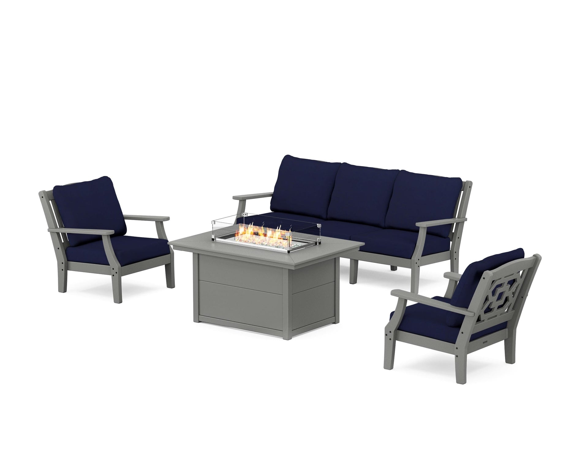 Chinoiserie Deep Seating Fire Pit Table Set